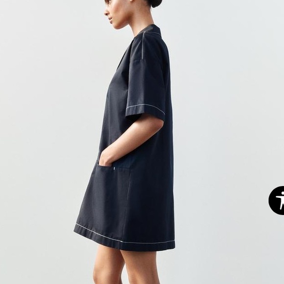 Zara Contrast Topstitching Poplin Dress - Picture 4 of 8